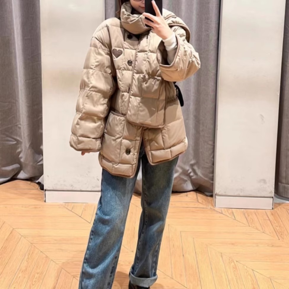 3I4K220吊牌2590小地素dzzit专柜正品2024冬自带围巾休闲羽绒服