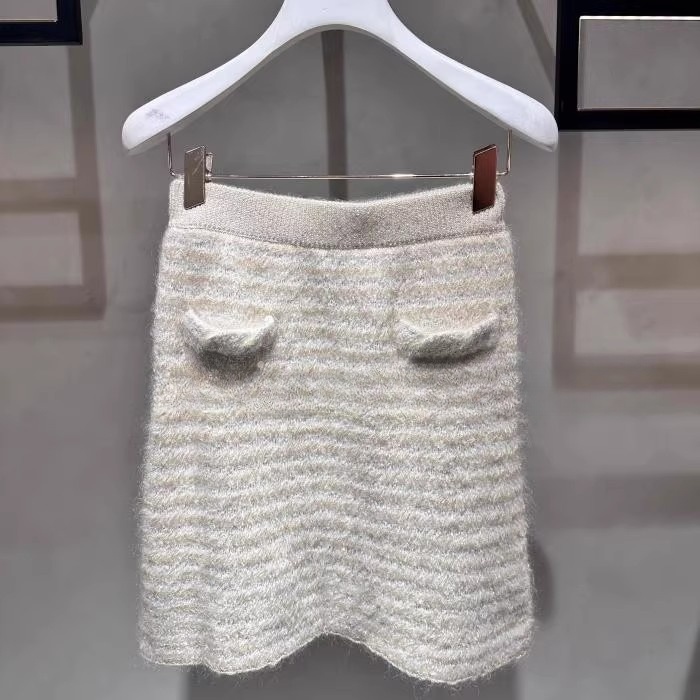 1H4E702吊牌2690元D高地素专柜正品2023冬女士马海毛金条纹半裙