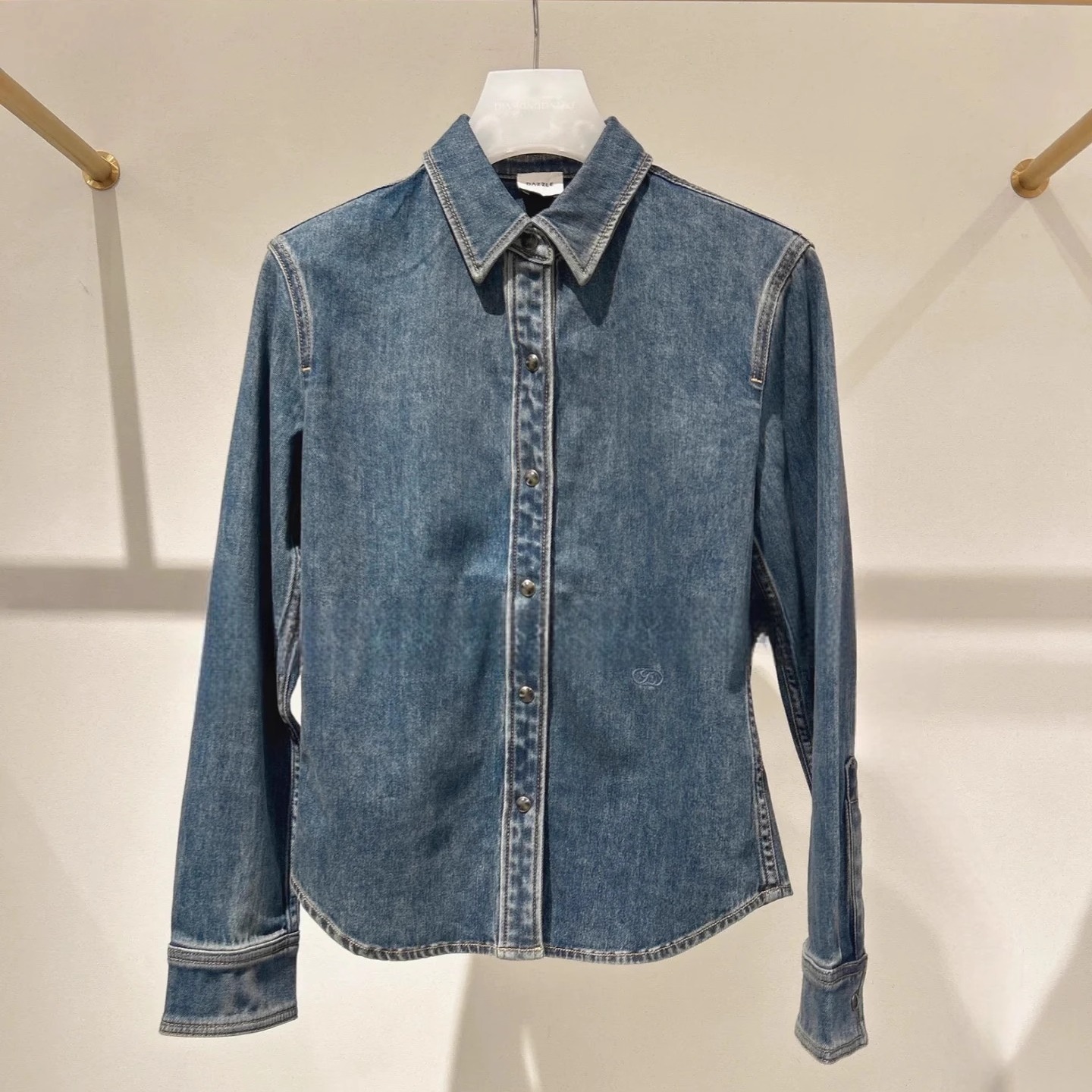 2I4RC04吊牌1299大地素DAZZLE专柜正品2024冬女士牛仔衬衫