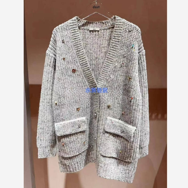 3I4E539吊牌1990小地素dzzit专柜正品2024冬女士针织开衫火