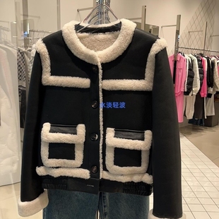 3H4M406吊牌6990小地素dzzit专柜正品 2023冬羊皮皮毛一体外套上衣