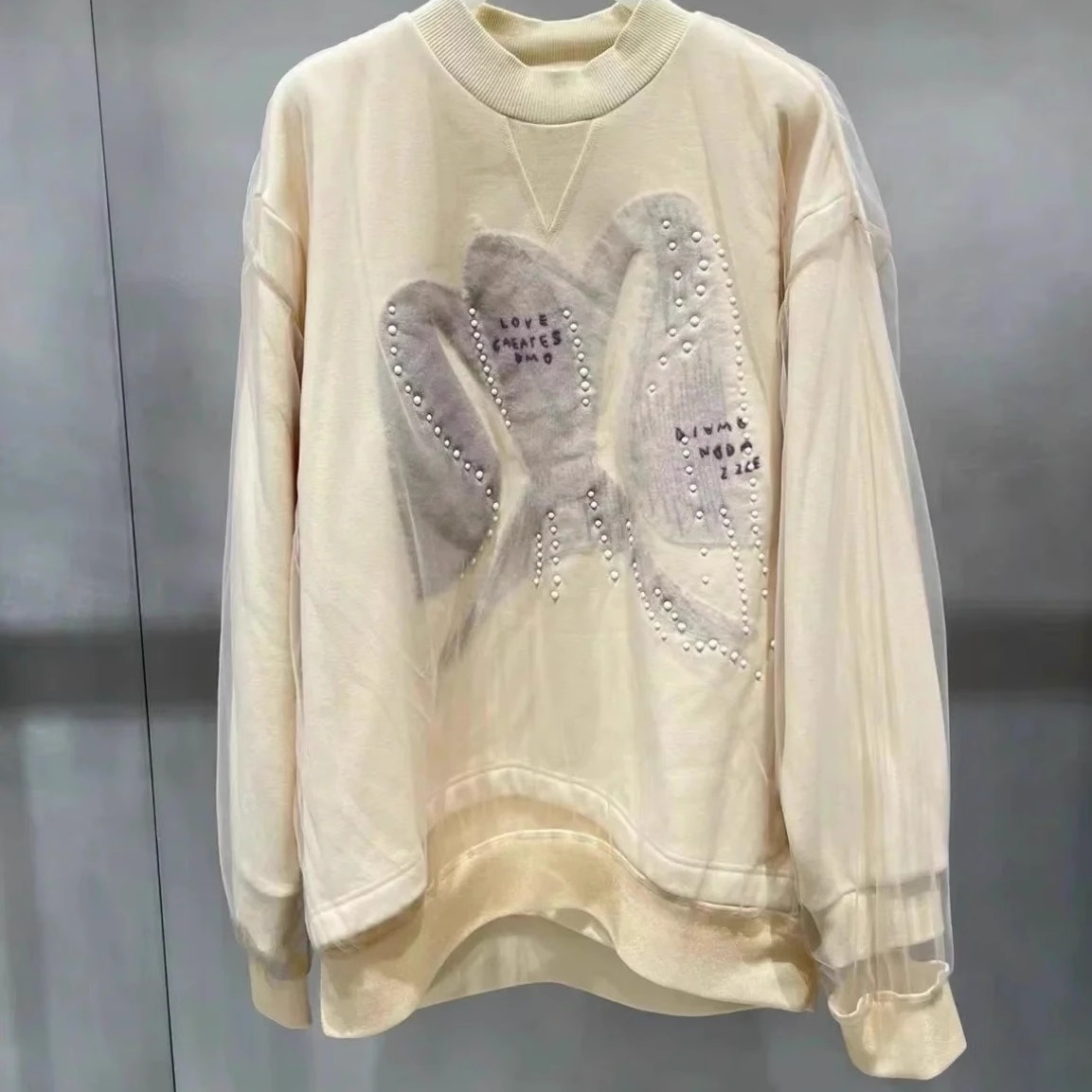 1H4J101吊牌3990元D高地素专柜正品2023冬女士网纱绣花卫衣