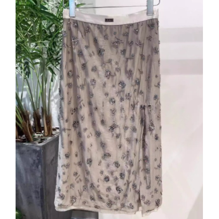 3J4S411吊牌1595小地素dzzit专柜正品2025冬一波灰色钉珠长半裙