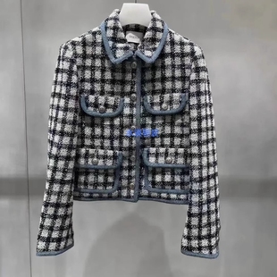 2I1F404吊牌2799大地素DAZZLE专柜正品 2024春女士蓝灰格子呢外套