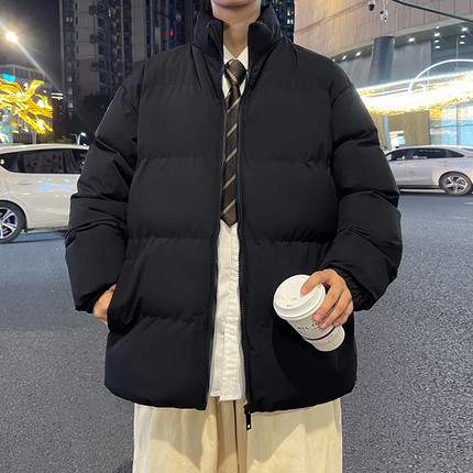 美式复古黑色羽绒棉服男款冬季加厚潮牌高级感立领外套短款面包服