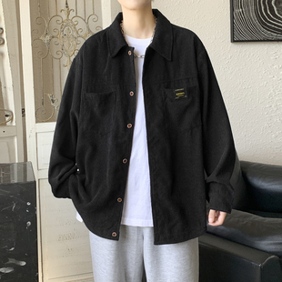 纯色肌理长袖 灯芯绒衬衣薄款 新款 外套翻领衬衫 休闲上衣 男2025春季