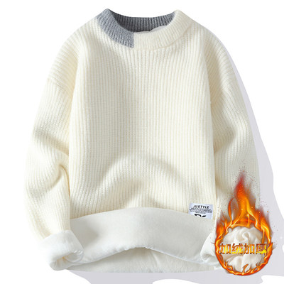 加绒加厚毛衣男圆领针织衫