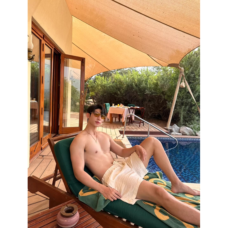 老钱轻薄透气亚麻短裤男五分中裤