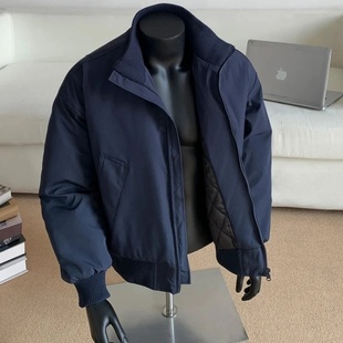 藏青色短款羽绒服男款冬季美式立领棉衣外套高级感飞行员夹克棉服