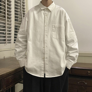 外套 日系纯棉白衬衫 男春季 高级感痞帅长袖 衬衣ins潮牌休闲大码