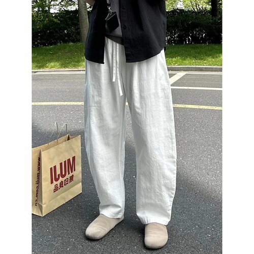 夏季薄款天丝亚麻阔腿男士休闲裤