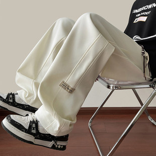 白色裤子男士秋冬季加绒加厚宽松运动男裤青少年直筒卫裤休闲长裤