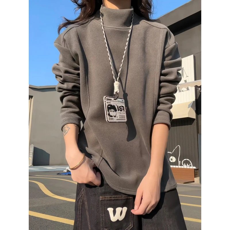 毛茸茸加绒加厚拼接长袖t恤美式双面德绒打底衫男秋冬半高领卫衣,男装,卫衣,淘宝优惠券,粉丝福利购,淘宝优惠卷