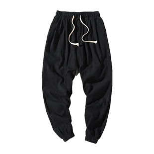 裤子男春夏棉麻运动裤宽松束脚亚麻裤夏季哈伦裤春季男士休闲长裤