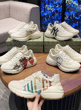 老爹鞋2025春季新款5D打印卡通图案运动鞋厚底增高情侣休闲男女款