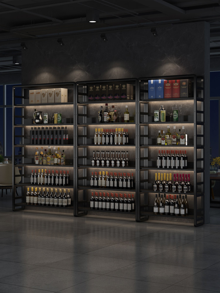 酒架置物架落地靠墙轻奢客厅家用酒柜餐厅红酒架子LED灯展示架子