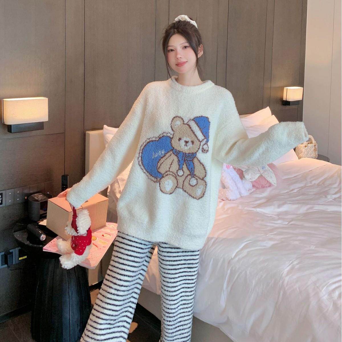 小熊卡通秋冬女士新品软绵绵可爱家居服套装