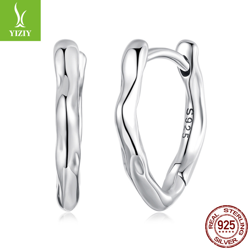 简约s925纯银几何耳扣女时尚通体银质感耳环耳饰跨境批发