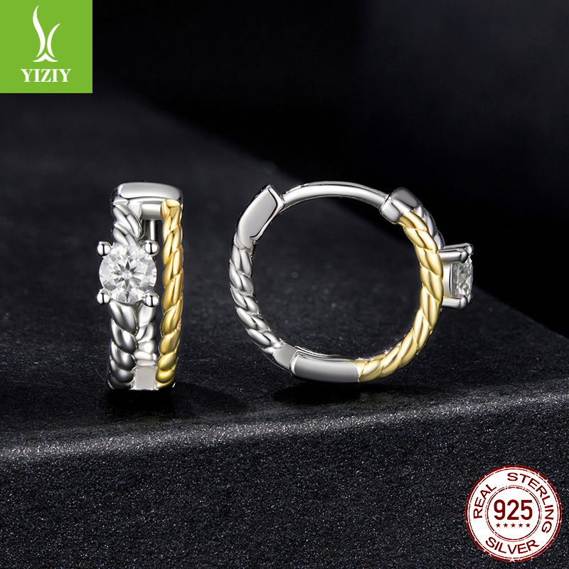 双色莫桑石耳钉ins风女925纯银镀金耳饰轻奢高级感秋冬MSE082