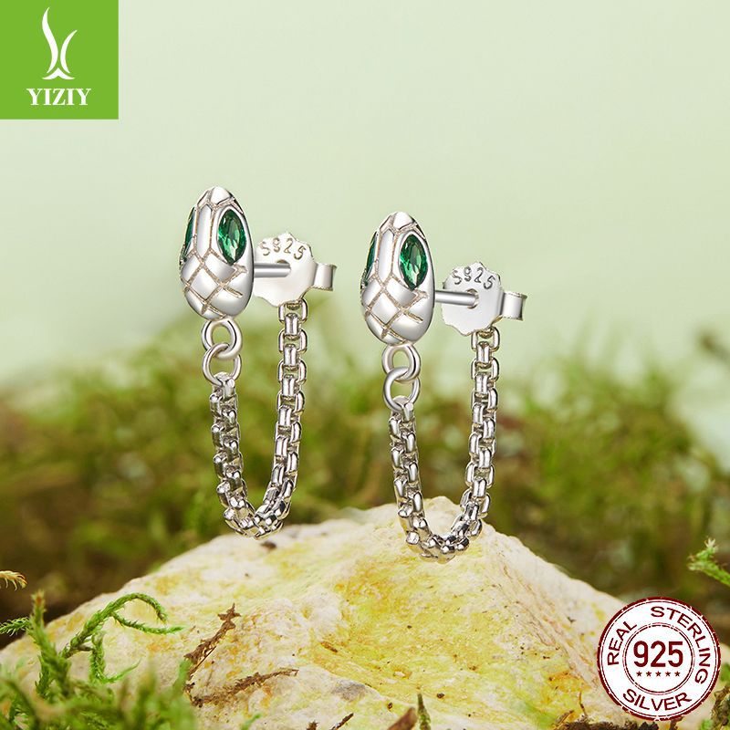 个性灵蛇流苏耳环s925纯银简约镀白金气质耳环耳饰BSE1148