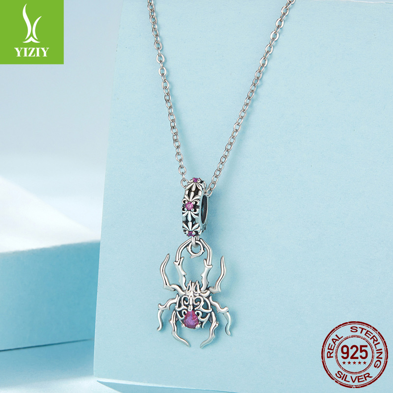 925纯银蜘蛛吊坠 珠子diy手链串珠配件charm scc3010