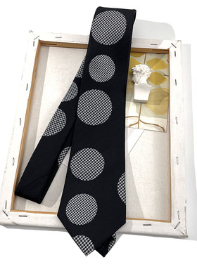 HOW宽版涤纶丝黑底银灰色圆百搭个性潮流款男女四季领带