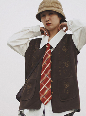 HOW宽版雪纺潮流卡通黑色墨绿港风复古百搭衬衣领带男女