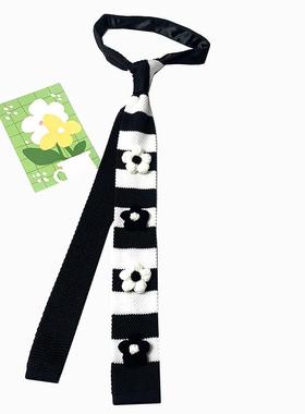 HOW CL针织窄款花朵爱心红色黑白条手打休闲毛线复古领带