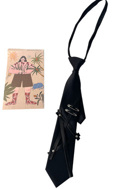 HOW CL原创自制朋克pu皮别针个性帅气免打拉链领带男女款7cm