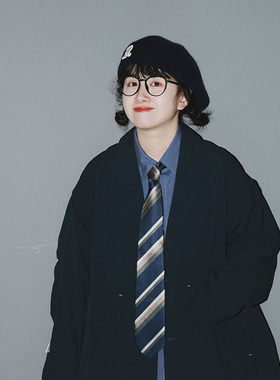 HOW粗条纹宽版8cm男士女士休闲领带复古撞色绿色领带百搭