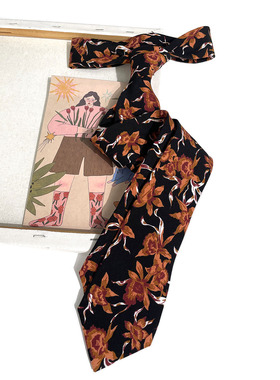 HOW CL男女日系休闲印花7厘米复古绿色叶子花纹手打款领带