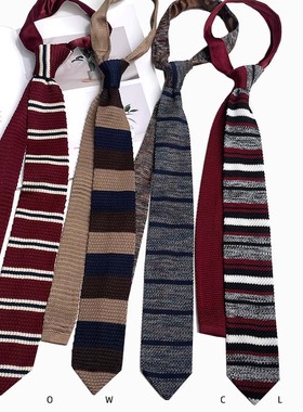 HOW CL针织尖头手打款男女复古条纹波点百搭休闲商务长款领带