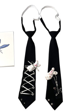 HOW CL自制免打黑色兔子可爱女生朋克小领带个性独特创意铆钉