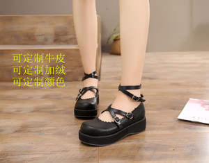 真皮日系软妹洛丽塔lolita厚底松糕绑带暗黑系鞋圆头小皮鞋女学生