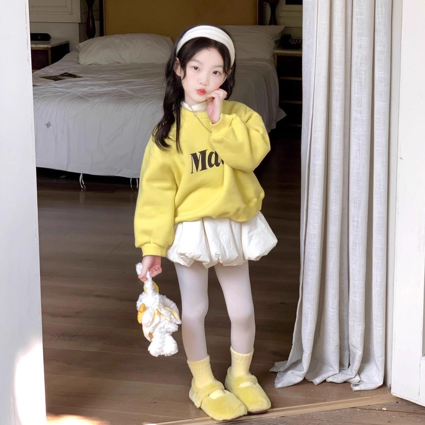 女童卫衣2025冬季新款韩版加绒休闲字母印花卫衣厚款上衣洋气保暖