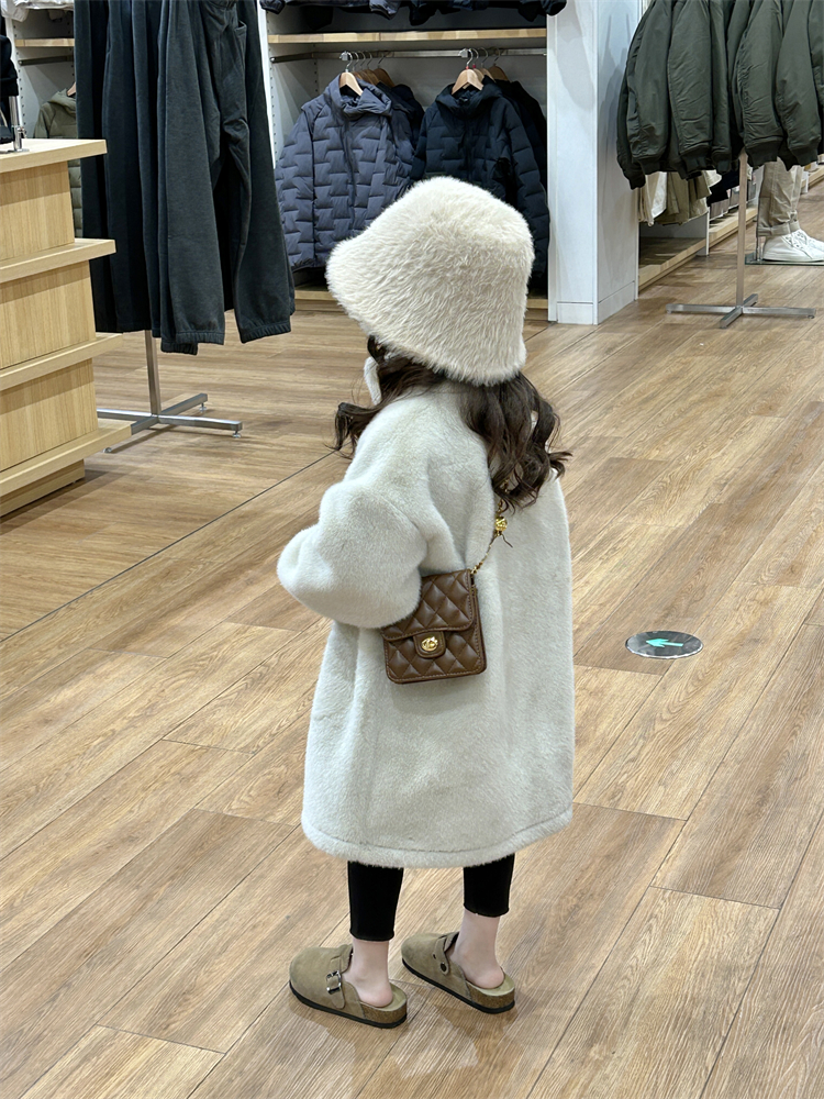 女童长款仿皮草大衣2024冬复合绒厚款保暖厚款风衣外套贵族范大衣
