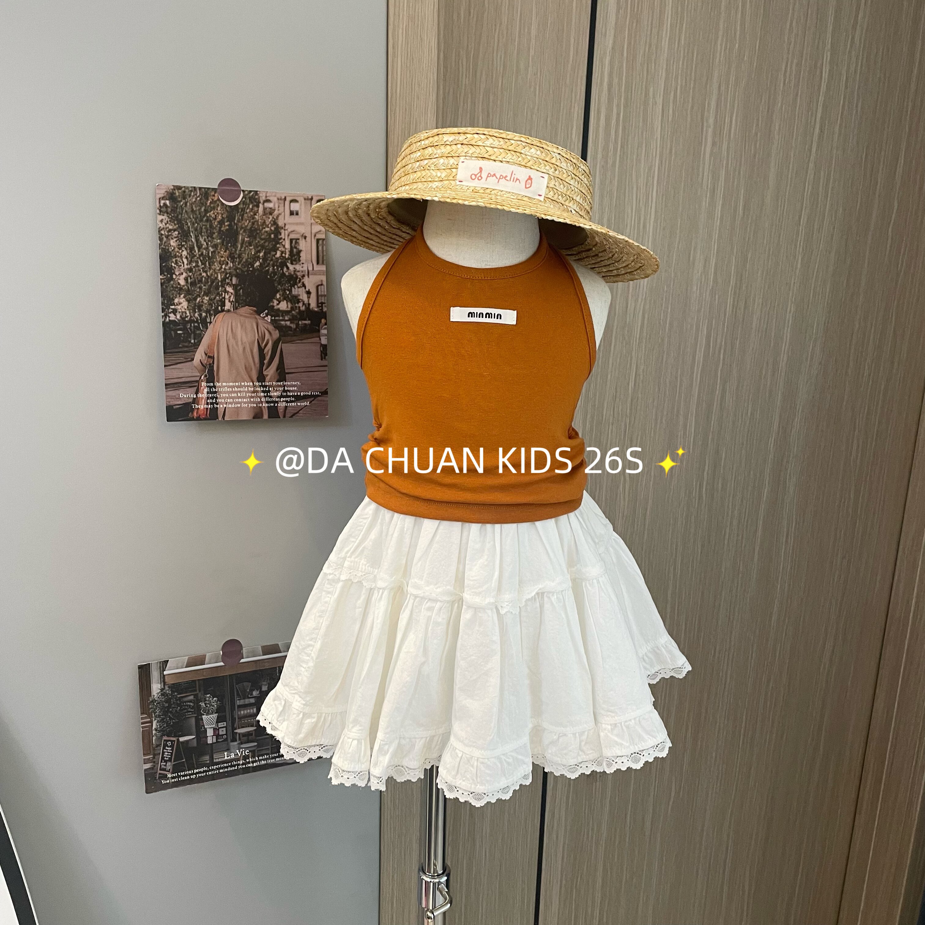 女童贴标挂脖背心白色棉布半裙26夏韩版童装休闲露背背心半身裙潮