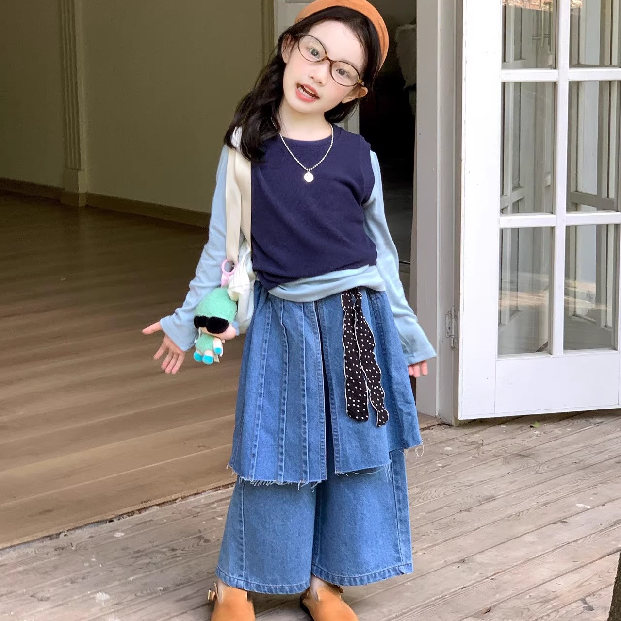 女童洋气屁帘牛仔裤2025秋季新款童装中小童打底衫背心牛仔裙裤