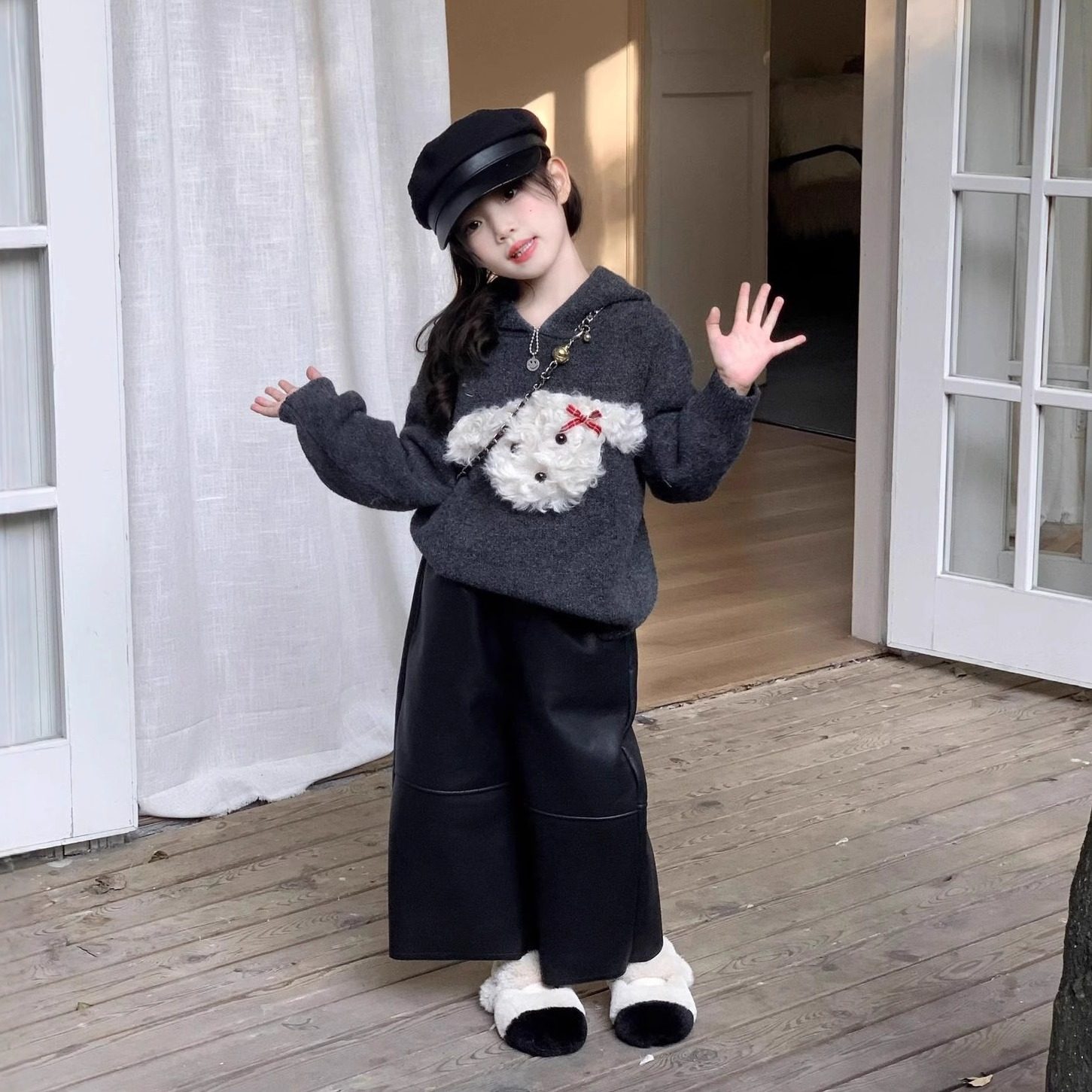 女童可爱立体毛绒小狗针织毛衣2025秋冬新款加绒保暖皮裤洋气套装,童装/婴儿装/亲子装,毛衣/针织衫,淘宝优惠券,粉丝福利购,淘宝优惠卷