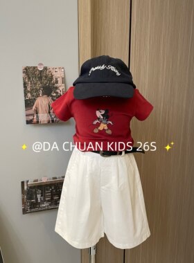 女童辣妹短袖T恤白色水洗棉裤五分裤套装2026夏装新款短袖裤子潮T