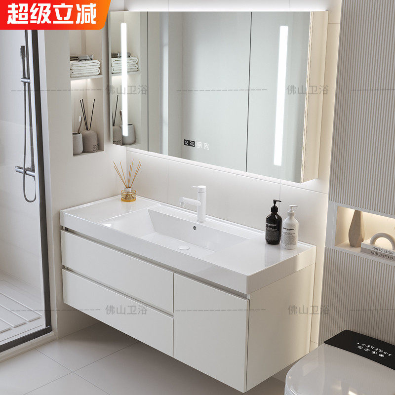 防水304不锈钢智能浴室柜组合超大水池陶瓷一体盆洗手洗脸面盆柜