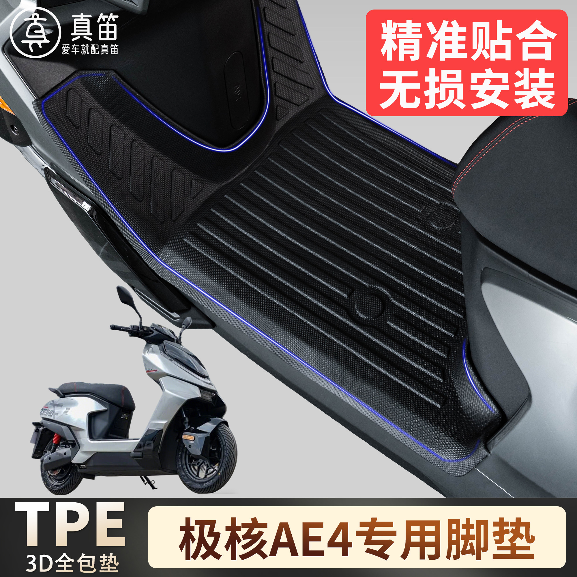 适用极核AE4电动车脚垫TPE3D全包围专用丝圈防滑垫精准贴合