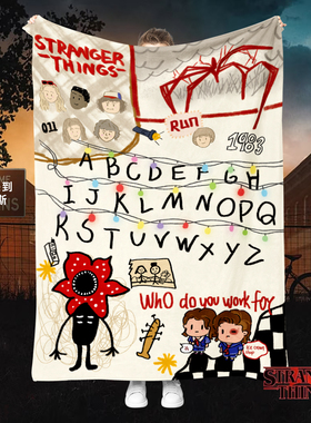 美剧怪奇物语周边毯子异次元主题卡通加厚法兰绒羊羔绒毯宿舍毛毯