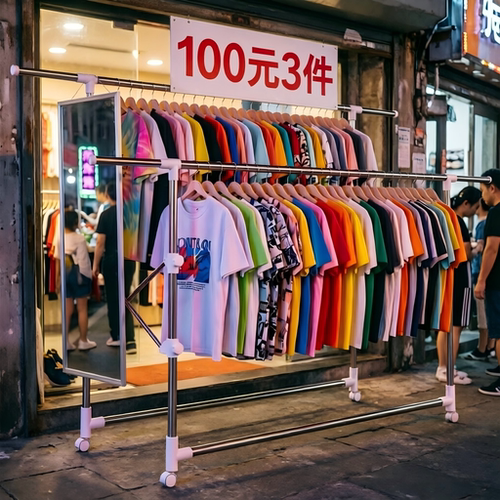夜市摆摊折叠晾衣架移动多功能卖衣服童装展示架地摊专用架不锈钢
