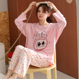 四季 少女长袖 通用童青少年高初中学生家居服 春秋纯棉薄款 睡衣女款