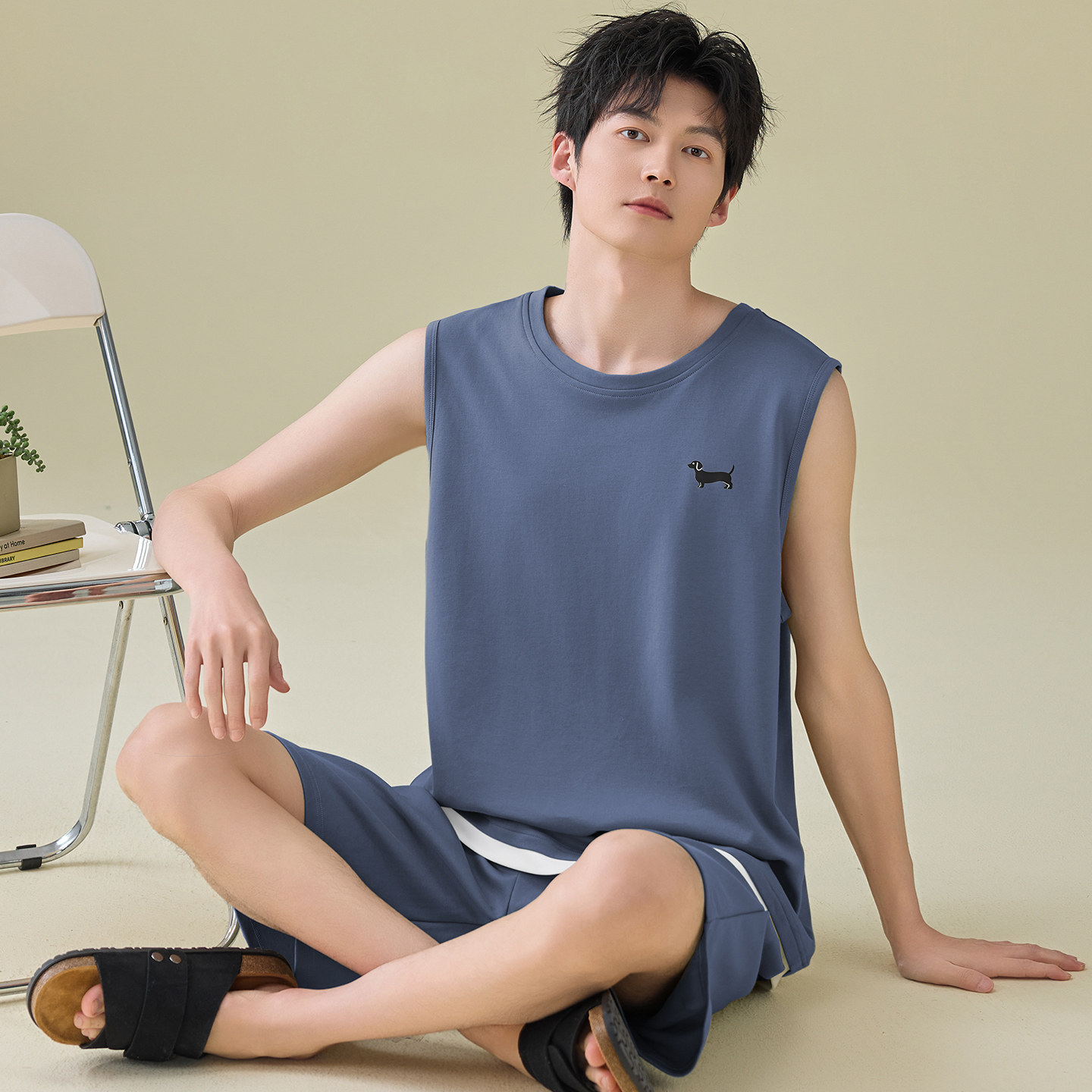 凉感莫代尔睡衣男士夏季背心薄款夏天冰丝男款大码4XL家居服套装