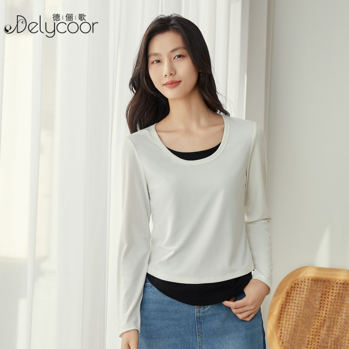 优可丝圆领打底衫女假两件长袖t恤春秋小个子短款内搭外穿薄上衣,女装/女士精品,T恤,淘宝优惠券,粉丝福利购,淘宝优惠卷