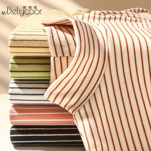 条纹半高领打底衫女2025秋冬新款洋气内搭长袖磨毛薄暖可外穿上衣