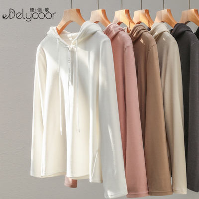 白色抽绳连帽卫衣磨毛内搭打底衫