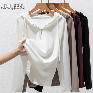 德绒连帽卫衣打底衫女秋冬半拉链宽松内搭洋气叠穿加厚保暖衣帽衫